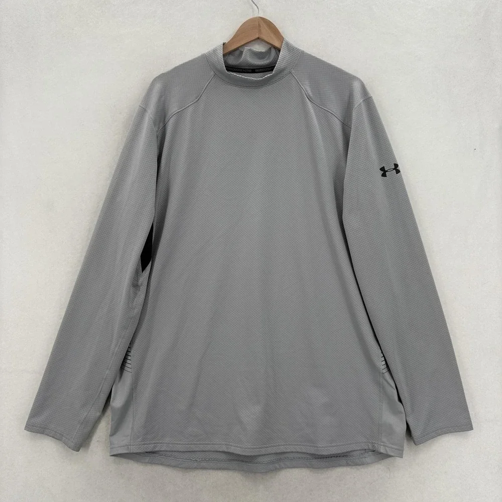 Under Armour ColdGear Reactor Shirt Mens 2XL Gray Fitted Mock Neck Thermal Gym